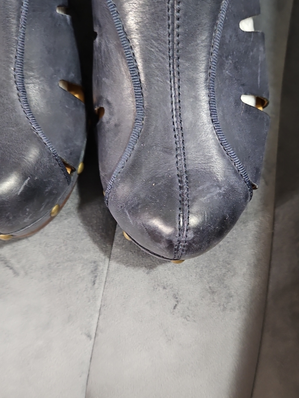 Kork-Ease Navy Leather Clog Mules with Brass Studs - Picture 4 of 6